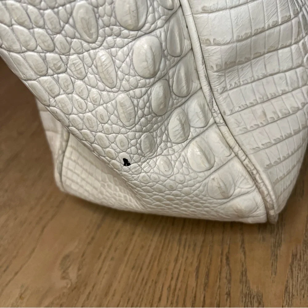 Brahmin Hobo Crocodile Embossed Slouchy Leather Bag Pearl White Large Purse